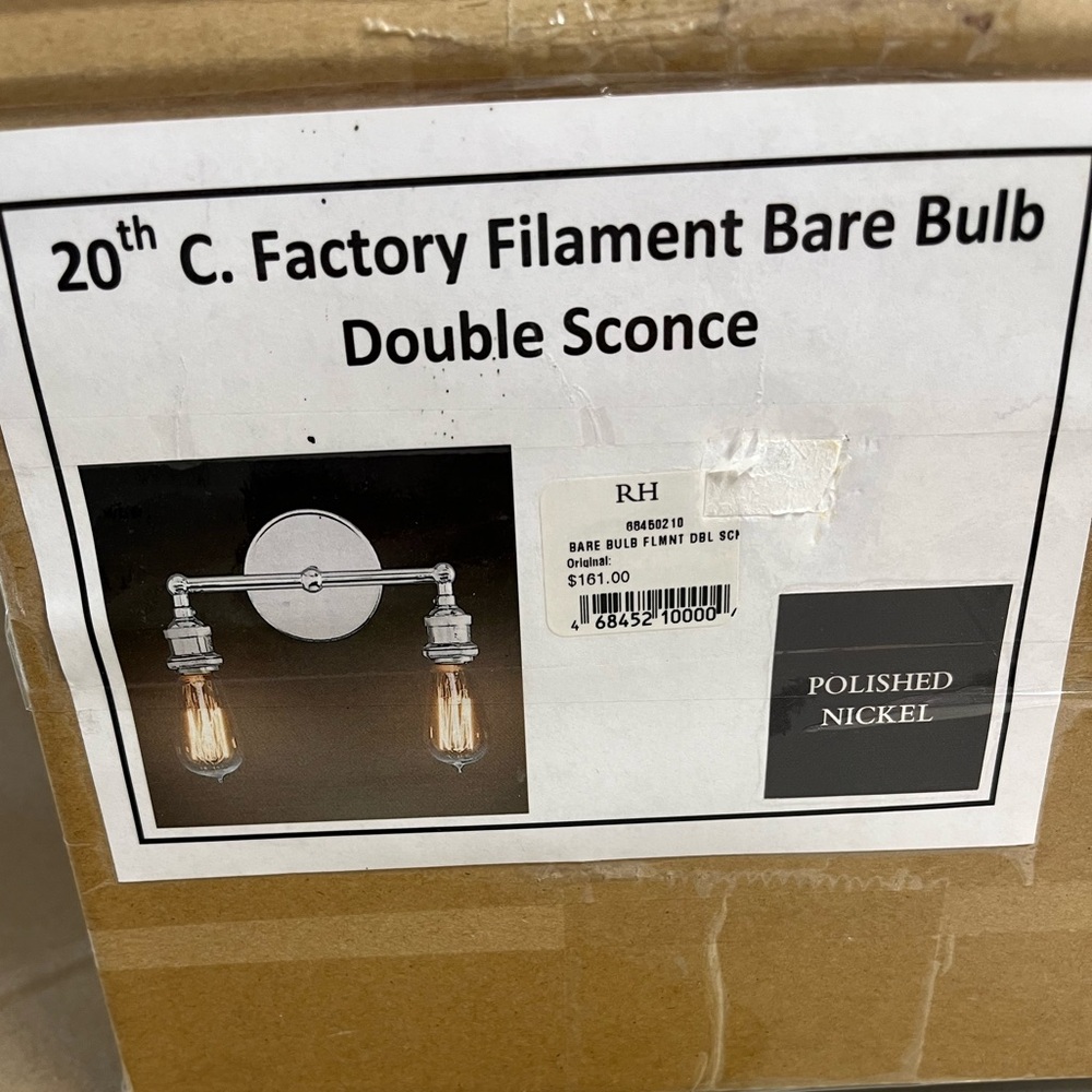 Restoration Hardware Polished Nickel Factory Double Sconce